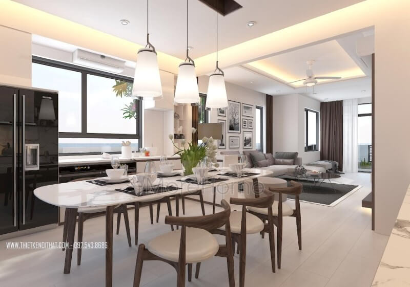 Nội thất gỗ óc chó đẹp, sang trọng cho phòng ăn hiện đại. Thiết kế biệt thự