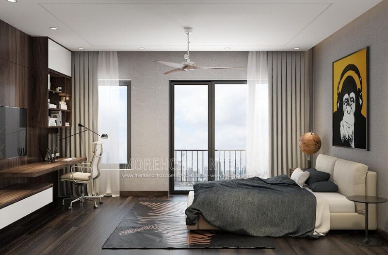 Trang trí nội thất phòng ngủ dành cho con theo phong cách tối giản nhưng khá sinh động đẹp mắt. Thiết kế biệt thự