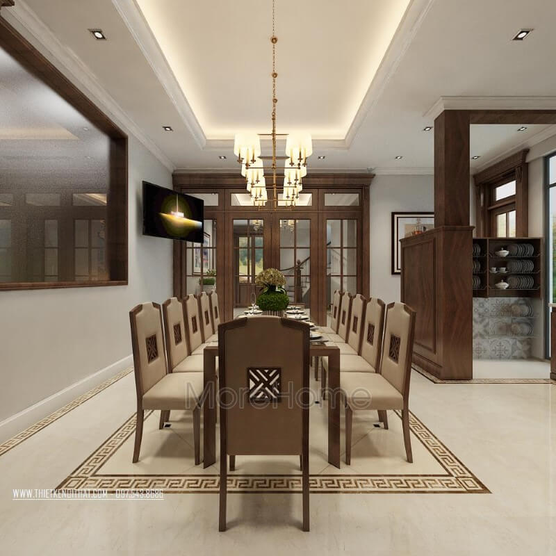 Mẫu bàn ghế ăn gỗ óc chó hiện đại đẹp cho biệt thự thiết kế biệt thự
