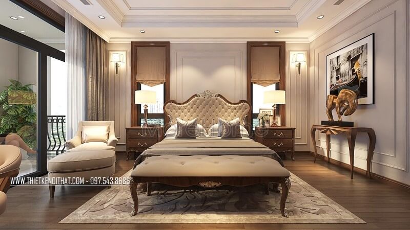 Mẫu giường ngủ gỗ óc chó đẹp tại biệt thự vinhomes greenbay hà nội thiết kế biệt thự