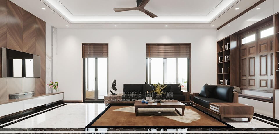Thiết kế nội thất gỗ óc chó sang trọng với thiết kế kiến trúc Nhật Bản cho phòng khách hiện đại thiết kế biệt thự