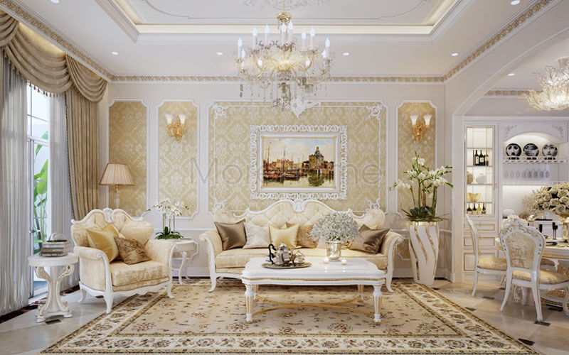 mẫu thiết kế nội thất phòng khách tân cổ điện, cao cấp mang lại không gian căn nhà thật sang trọng thiết kế biệt thự