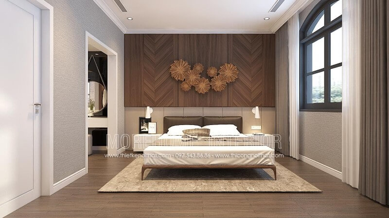 Mẫu giường ngủ gỗ óc chó hiện đại đơn giản cho phòng ngủ thiết kế biệt thự
