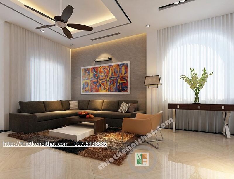 Thiết kế nội thất phòng khách hiện đại tại biệt thự Huyndai Hillstate thiết kế biệt thự