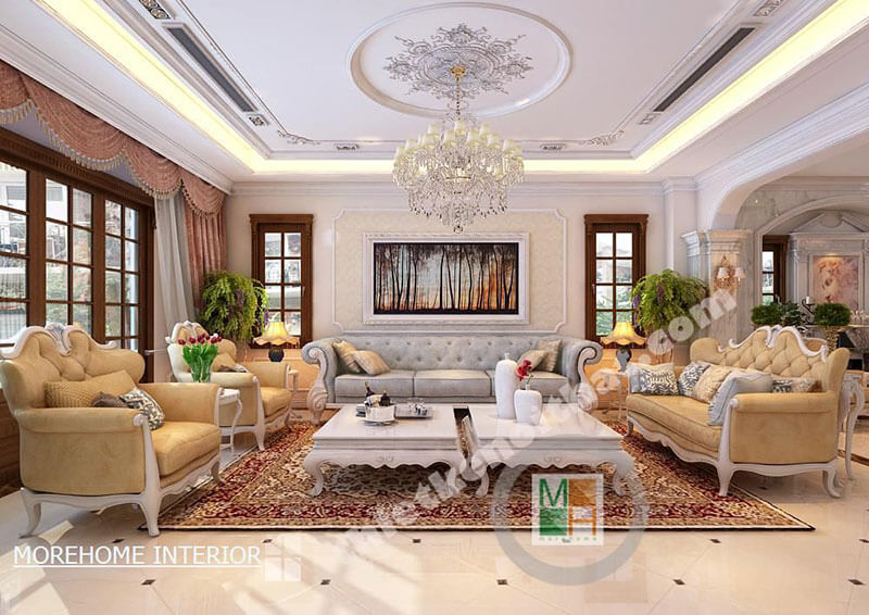 Thiết kế nội thất phòng khách sang trọng, cao cấp tại biệt thự Quảng Ninh thiết kế biệt thự