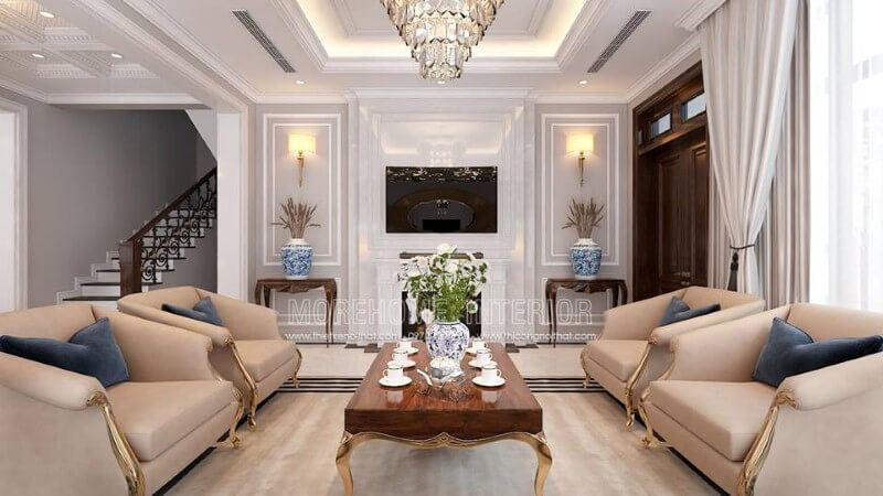 Bộ bàn ghế sofa mạ vàng tân cổ điển đẹp, sang trọng cho biệt thự, nhà phố. thiết kế biệt thự