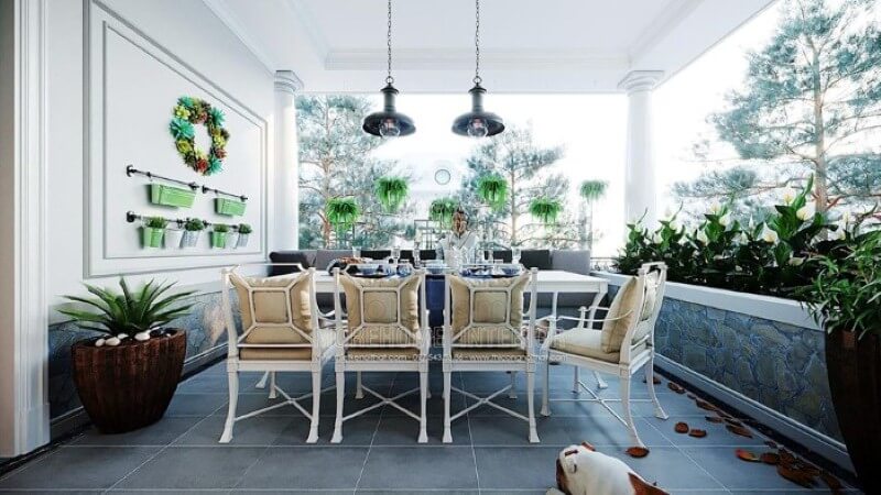 Bộ bàn ghế ăn khu vực ngoài trời đẹp cho nhà phố, biệt thự. thiết kế biệt thự