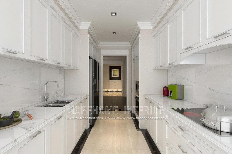 Trang trí nội thất phòng bếp đẹp và sang trọng với mẫu tủ bếp gỗ tần bì phun sơn trắng cao cấp Tủ bếp màu trắng