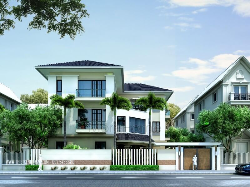 Mẫu thiết kế kiến trúc biệt thự 3 tầng mái thái hiện đại cao cấp ở Móng Cái Quảng Ninh thiết kế biệt thự