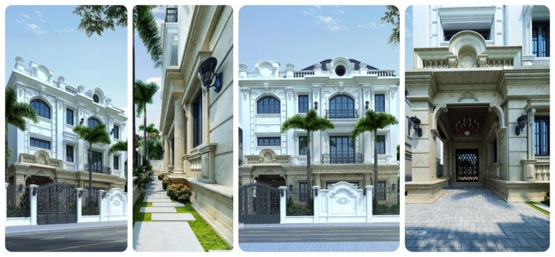 Mẫu thiết kế kiến trúc biệt thự tân cổ điển kiểu pháp 3 tầng tại KĐT Xuân Phương, Từ Liêm, Hà Nội thiết kế biệt thự