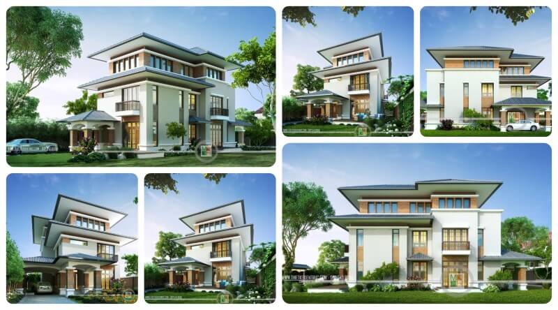Thiết kế kiến trúc biệt thự đơn lập mái thái phong cách hiện đại, đẹp, sang trọng, cao cấp thiết kế biệt thự