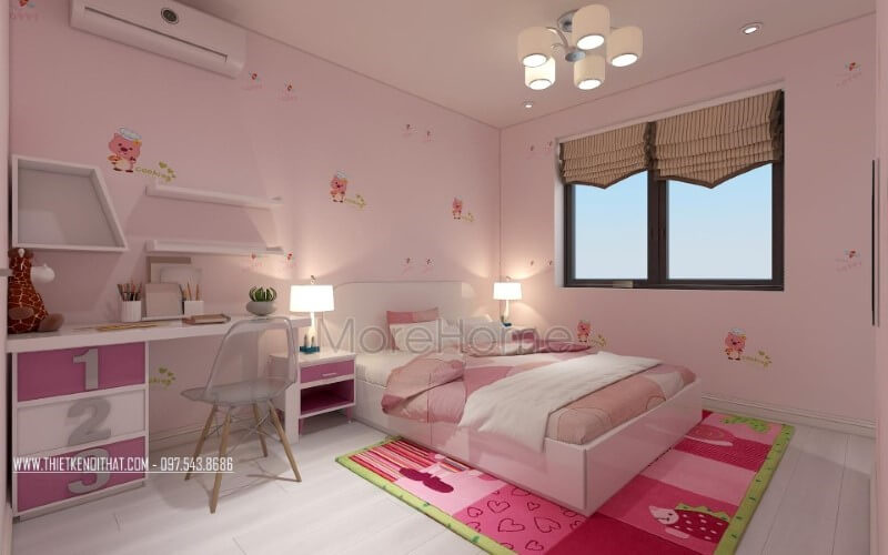 Thiết kế phòng ngủ con gái đẹp, đáng yêu từ sắc hồng điểm nhấn. thiết kế biệt thự