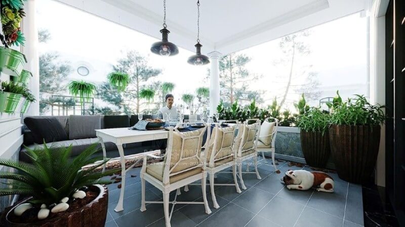 Sofa băng sẫm màu hiện đại lựa chọn tuyệt vời cho khu vực ngoài trời. thiết kế biệt thự