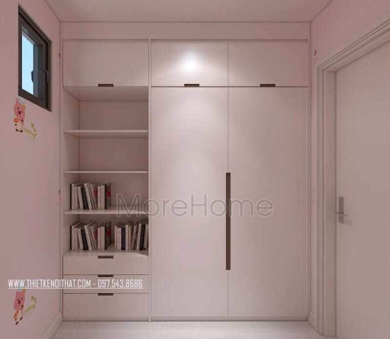 Tủ quần áo hiện đại gỗ công nghiệp kết hợp kệ để sách hiện đại, đẹp cho phòng ngủ con gái. thiết kế biệt thự