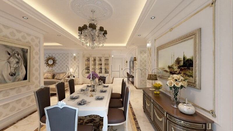 Mẫu thiết kế nội thất phòng ăn chung cư phong cách ăn tân cổ điển Thiết kế biệt thự