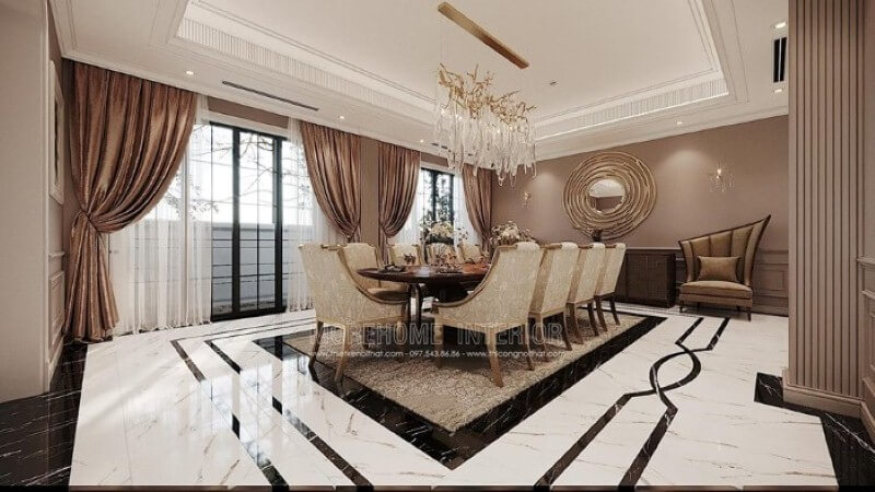 Mẫu đèn thả bàn ăn pha lê kiểu dáng mới lạ đã tạo nên vẻ đẹp cuốn hút, sang trọng cho không gian đương đại. Thiết kế biệt thự