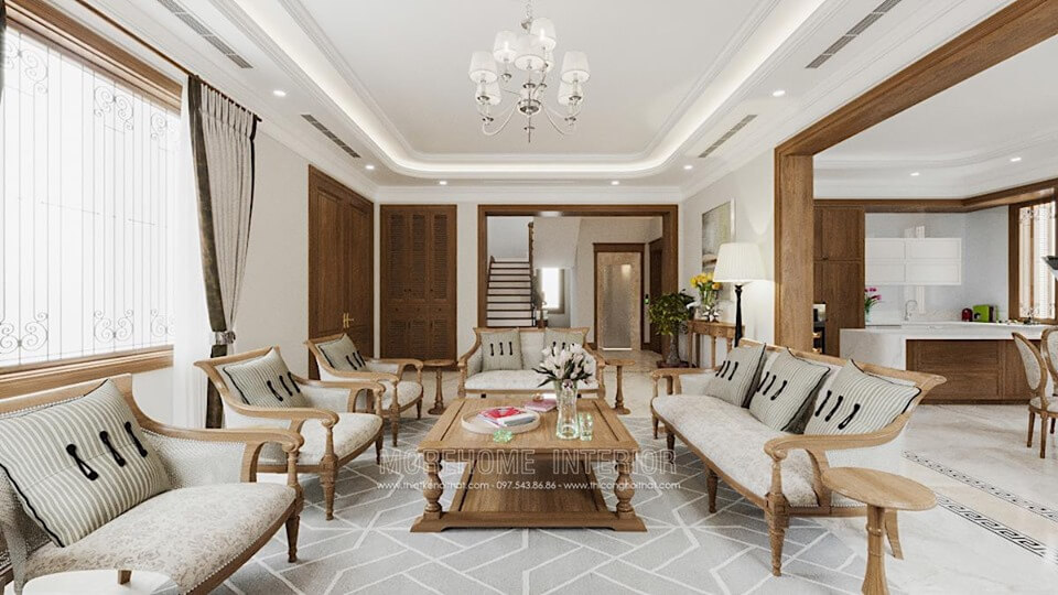 Mẫu thiết kế nội thất phòng khách gỗ tự nhiên đẹp mà sang trọng Thiết kế phòng khách biệt thự