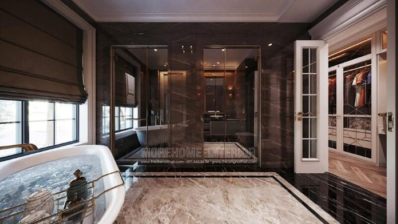 Trang trí nội thất phòng tắm có bồn đẹp, sang trọng. Thiết kế nội thất