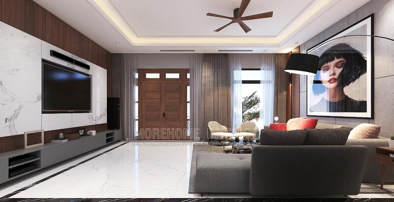 Đá ốp tường vân mây cao cấp điểm nhấn ấn tượng cho phòng khách biệt thự, nhà phố hiện đại. thiết kế biệt thự