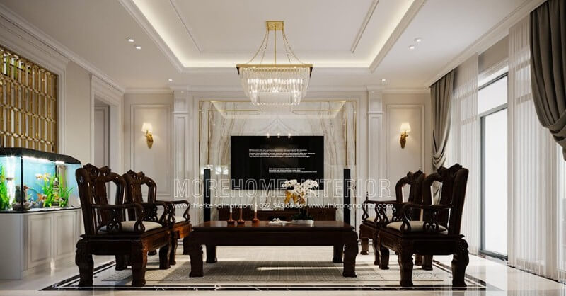 Phào chỉ ốp tường đẹp sang trọng cho phòng khách. Thiết kế nội ngoại thất biệt thự Hà Tĩnh