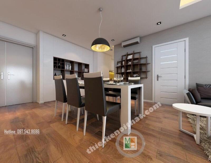 Chỉ với 2 tone màu đen và trắng, kiến trúc sư đã khéo léo tạo nên một không gian phòng ăn rộng và thoáng hơn thiết kế biệt thự