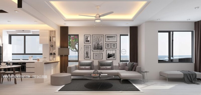 Phòng khách nhà phố vừa sang trọng lại tiện nghi với mẫu sofa hiện đại bọc da xám bóng cao cấp năng động với phong cách thiết kế hiện đại trẻ trung. Thiết kế biệt thự