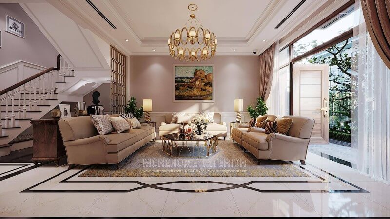 Thiết kế trang trí nội thất phòng khách đẹp phong cách tân cổ điển tại Hà Nội thiết kế biệt thự
