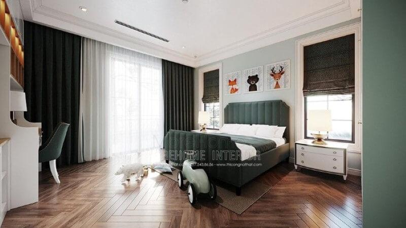 Bộ tranh treo tường hình ảnh các con vật đáng yêu tạo điểm nhấn sinh động cho phòng con. thiết kế biệt thự