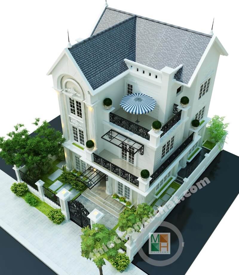 Thiết kế kiến trúc biệt thự mái thái phong cách tân cổ điển cao cấp tại KĐT Việt Hưng Long Biên Hà Nội thiết kế biệt thự