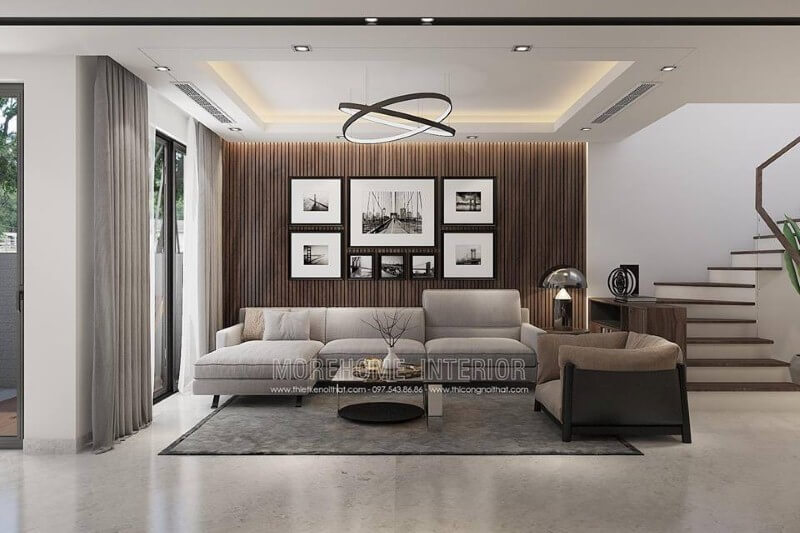 Cửa sổ với rèm 2 lớp luôn là lựa chọn ưu tiên vừa tận dụng tối đa ánh sáng vừa chắn nắng một cách hữu hiện cho phòng khách. Thiết kế nội thất biệt thự