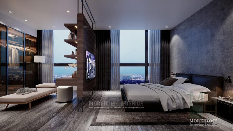 Mẫu giường ngủ bọc da đơn giản kết hợp ga màu trắng tạo vẻ đẹp huyền bí và sang trọng Mẫu nội thất chung cư đẹp