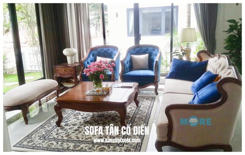 Gỗ óc chó, nỉ cao cấp nhập khẩu luôn là sự kết hợp hoàn hảo để tạo nên Sofa tân cổ điển đẹp, phù hợp tạo nên đẳng cấp của gia chủ sofa tân cổ điển