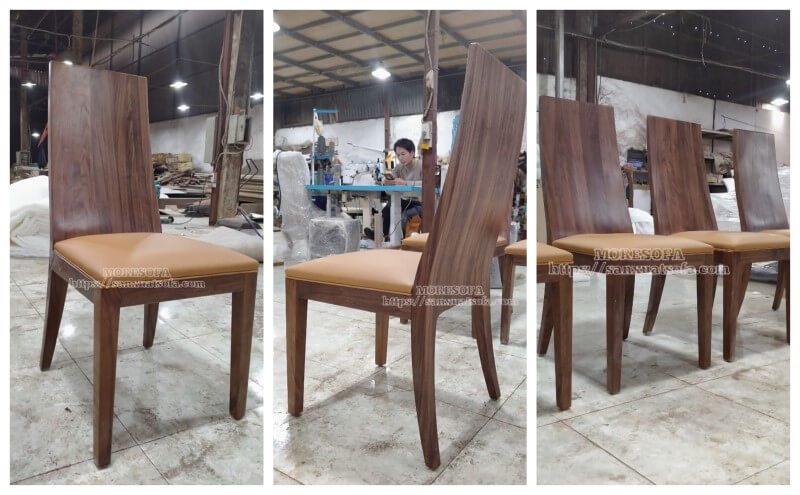 Hoàn thiện ghế ăn gỗ óc chó không pha tạp kết hợp bọc da nhập khẩu Ý.