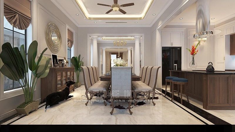 Thiết kế bàn ăn gỗ óc chó 10 ghế đẹp cho phòng ăn nhà biệt thự