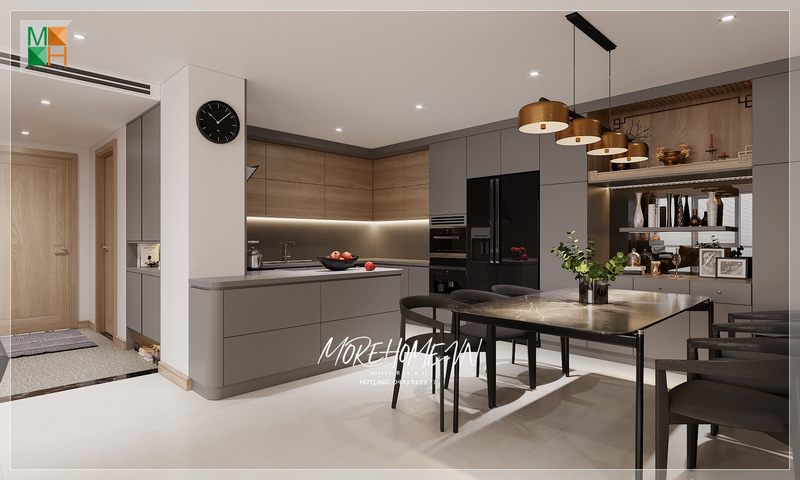 Ấn tượng với mẫu thiết kế phòng bếp ăn chung cư đẹp ngây ngất vạn người mê.