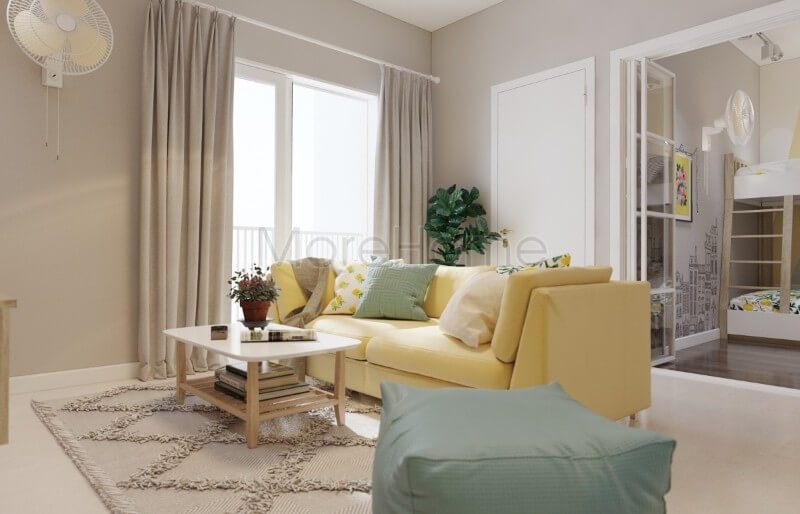 Trang trí nội thất phòng khách chung cư hiện đại với gam màu tươi sáng