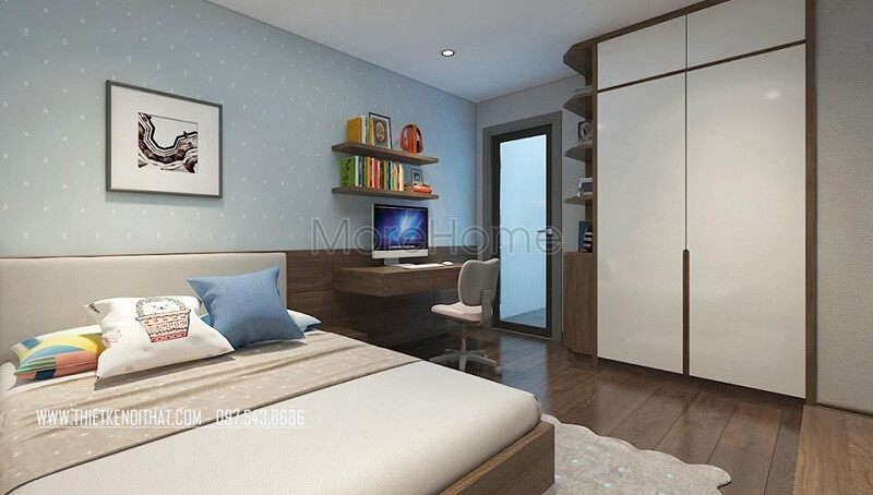 Mẫu tủ quần áo hiện đại có thêm kệ mở bên hông mang đến thiết kế mới lạ giúp gia chủ trưng bày những món đồ xinh xắn bên ngoài.
