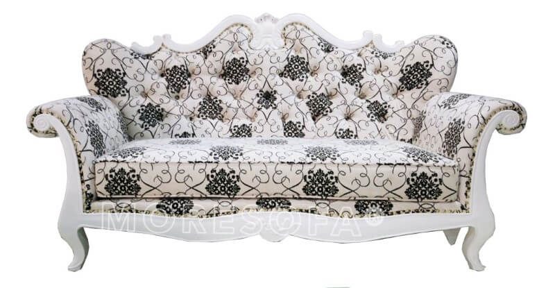 Sản xuất Sofa tân cổ điển MS-017 gỗ tự nhiên Tần bì sơn trắng, bọc nỉ hoa văn cao cấp nhập khẩu đẹp cho phòng khách chung cư, biệt thự