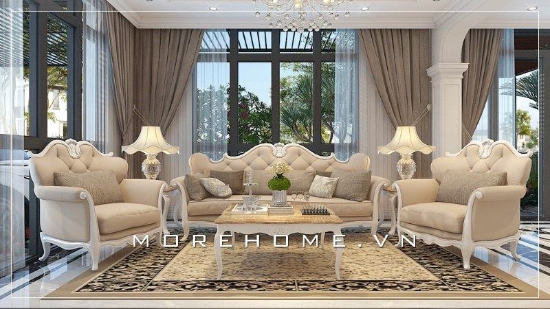 Phòng khách biệt thự được thiết kế theo phong cách tân cổ điển đang là xu hướng thịnh hành trong những năm gần đây.