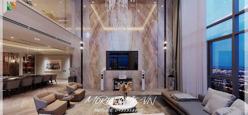 Phòng khách chung cư cao cấp nội thất sắp xếp phân chia khoa học tiện nghi mang thẩm mỹ sang trọng cao cấp