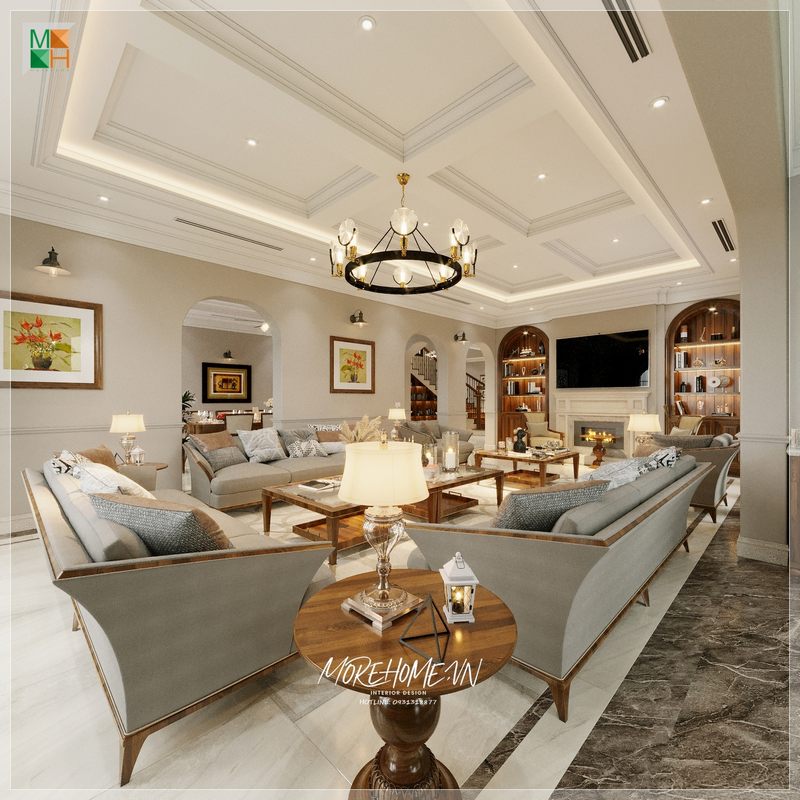 Bộ ghế sofa với tone màu xám nhạt mang đến sự hài hòa, thân thiện mỗi khi bước chân vào căn phòng.