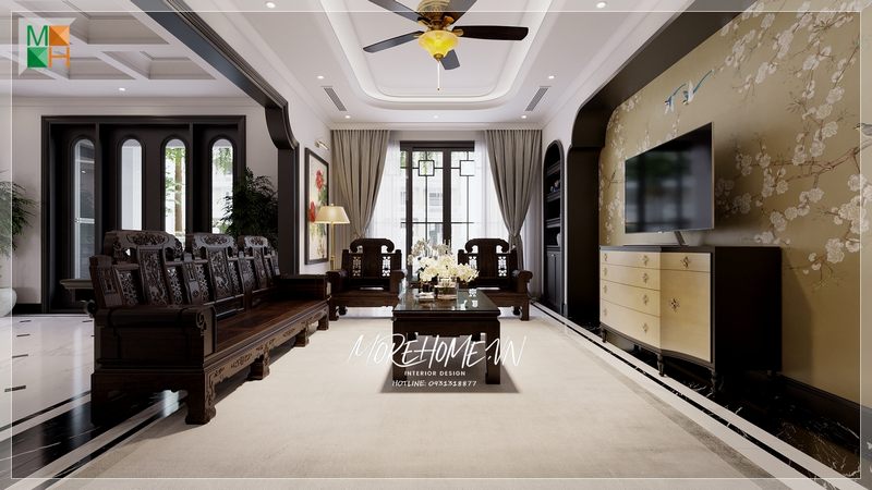 Bàn trà được đặt ở vị trí trung tâm của phòng khách với vai trò là điểm nhấn tạo nên sự ấn tượng và lịch thiệp khi có khách đến chơi nhà.