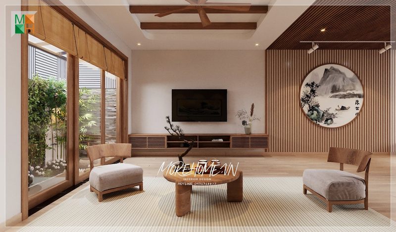 Tranh canvas treo tường hình tròn khung gỗ mang phong cách nhật trang trí tô điểm thêm giá trị nghệ thuật cho không gian.