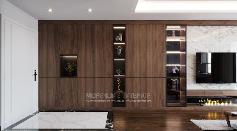 Tủ gỗ trang trí phòng khách hiện đại có thiết kế đẹp.