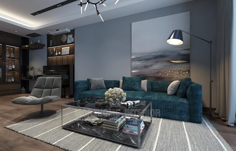 Sofa bọc nỉ màu xanh đẹp được thiết kế để trang trí phòng khách của căn hộ chung cư và biệt thự.