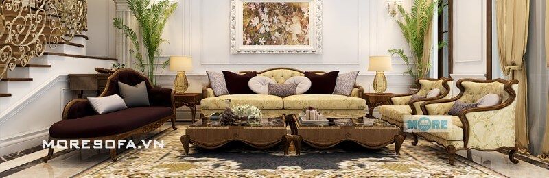 Phòng khách trở nên sang trọng, ấm cúng hơn khi có bộ Sofa tân cổ điển đẹp kết hợp cùng ghế lười, bàn trà, tab cùng chất liệu